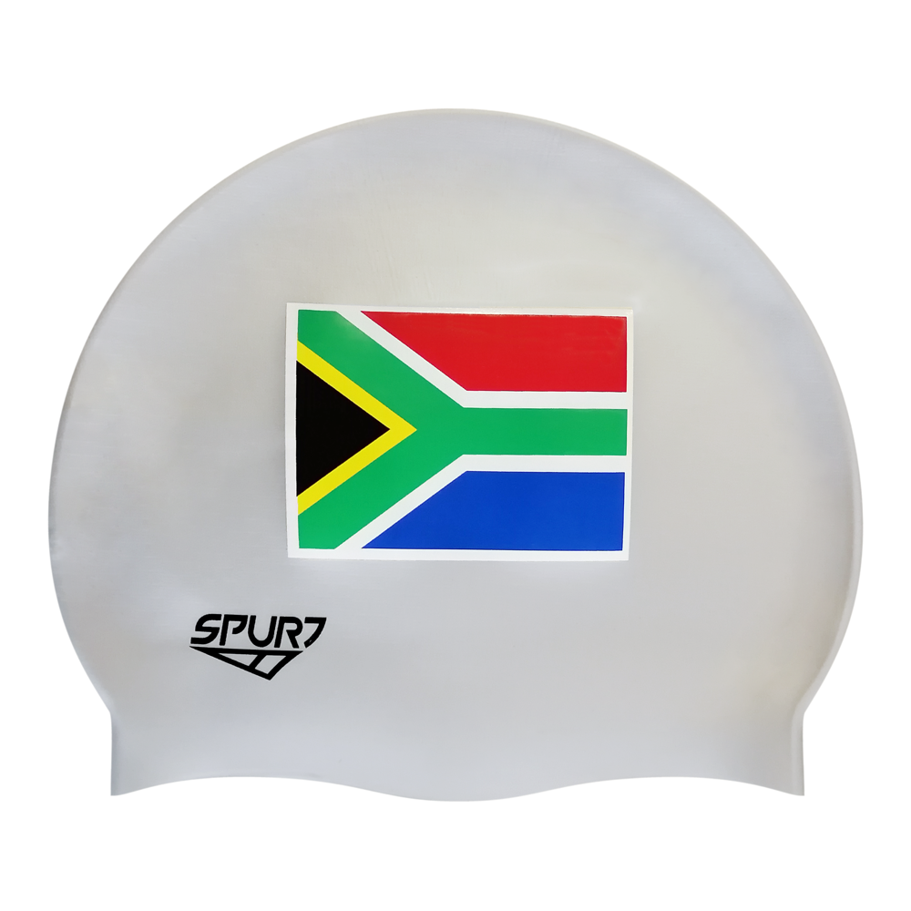 SA Block Flag on SD11 Silver Spurt Silicone Swim Cap