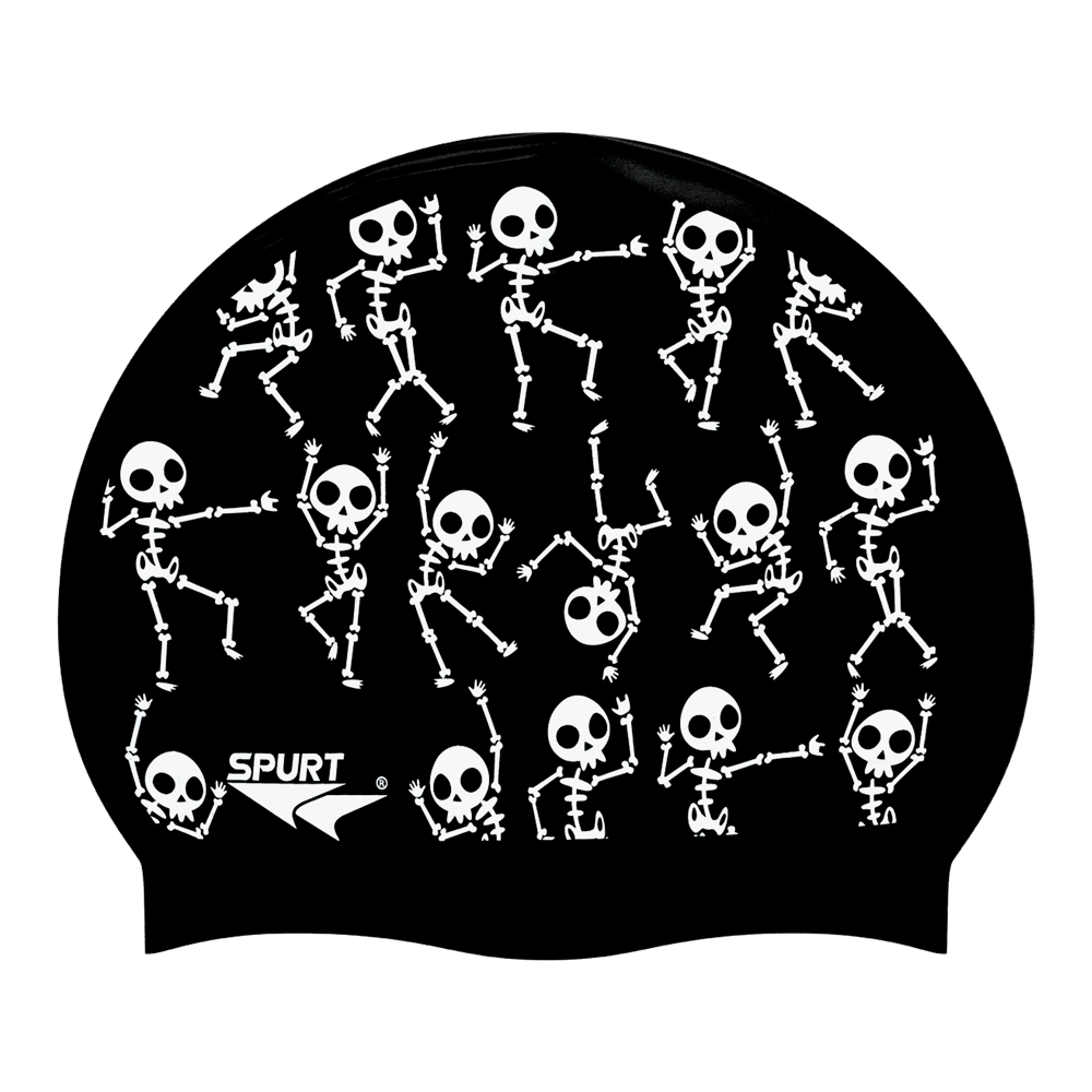 Dancing Skeletons New on F209 Deep Black Spurt Silicone Swim Cap