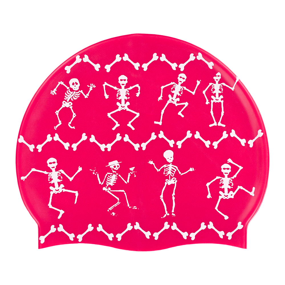 Dancing Skeletons Old on F204 Dark Cerise Spurt Silicone Swim Cap