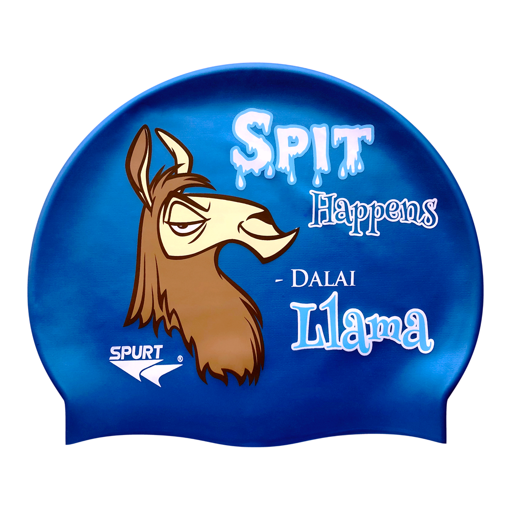 Llama and Spit Happens on SH71 Ocean Blue Spurt Silicone Swim Cap
