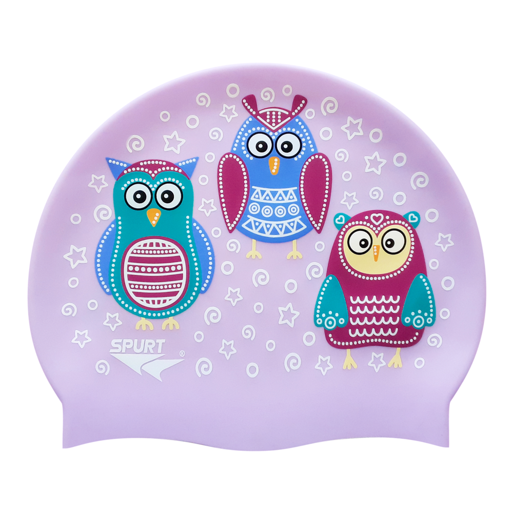 Scattered Owls on F240 Pale Violet Spurt Silicone Swim Cap
