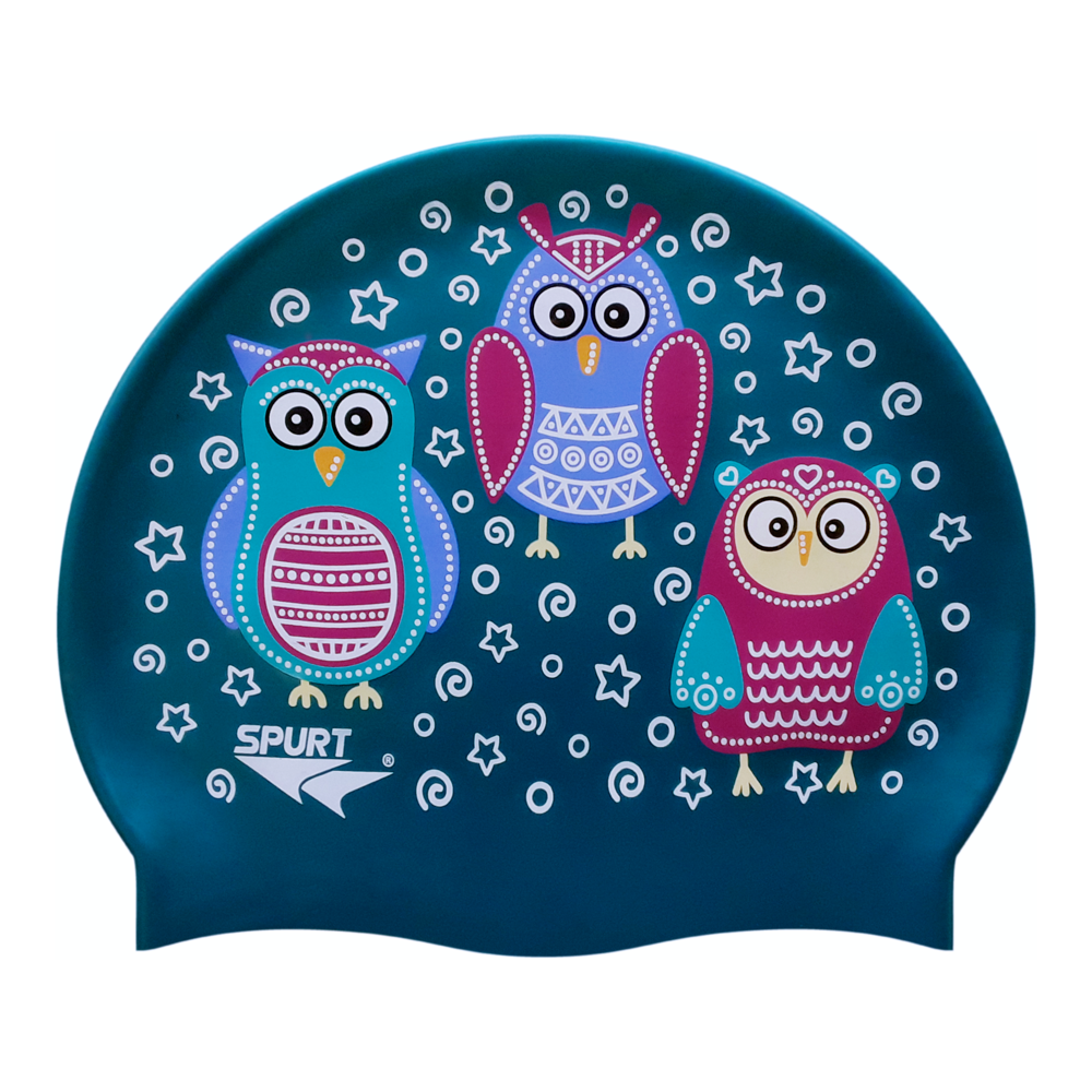 Scattered Owls on SH82 Teal Spurt Silicone Swim Cap