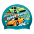 Speed Racer Cars and Track Comic Theme on SH82 Teal Spurt Silicone Swim Cap