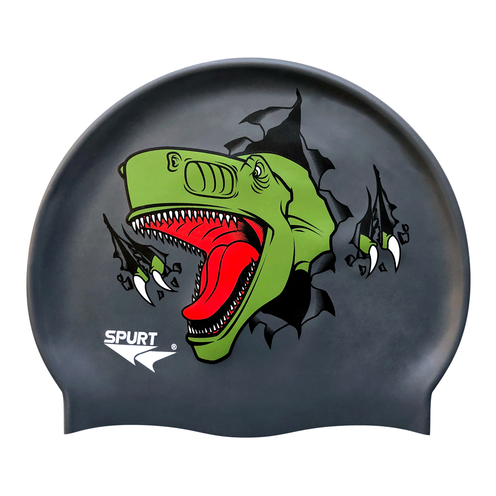 T-Rex Ripping Through Cap on F210 Dark Grey Spurt Silicone Swim Cap