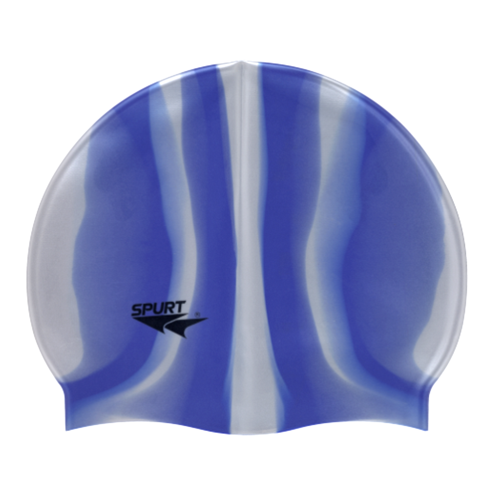Spurt Multi-Colour Plain MI103 Silver and Blue Vertical Stripes Silicone Swim Cap