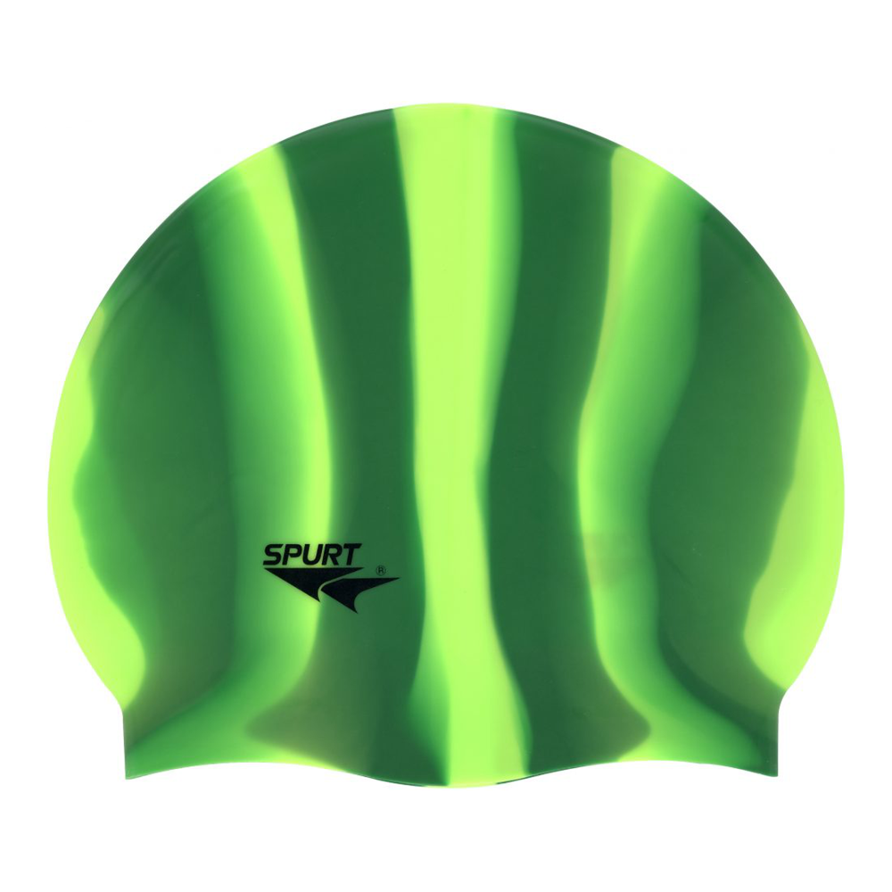 Spurt Multi-Colour Plain MI104 Neon Yellow and Bright Green Vertical Stripes Silicone Swim Cap
