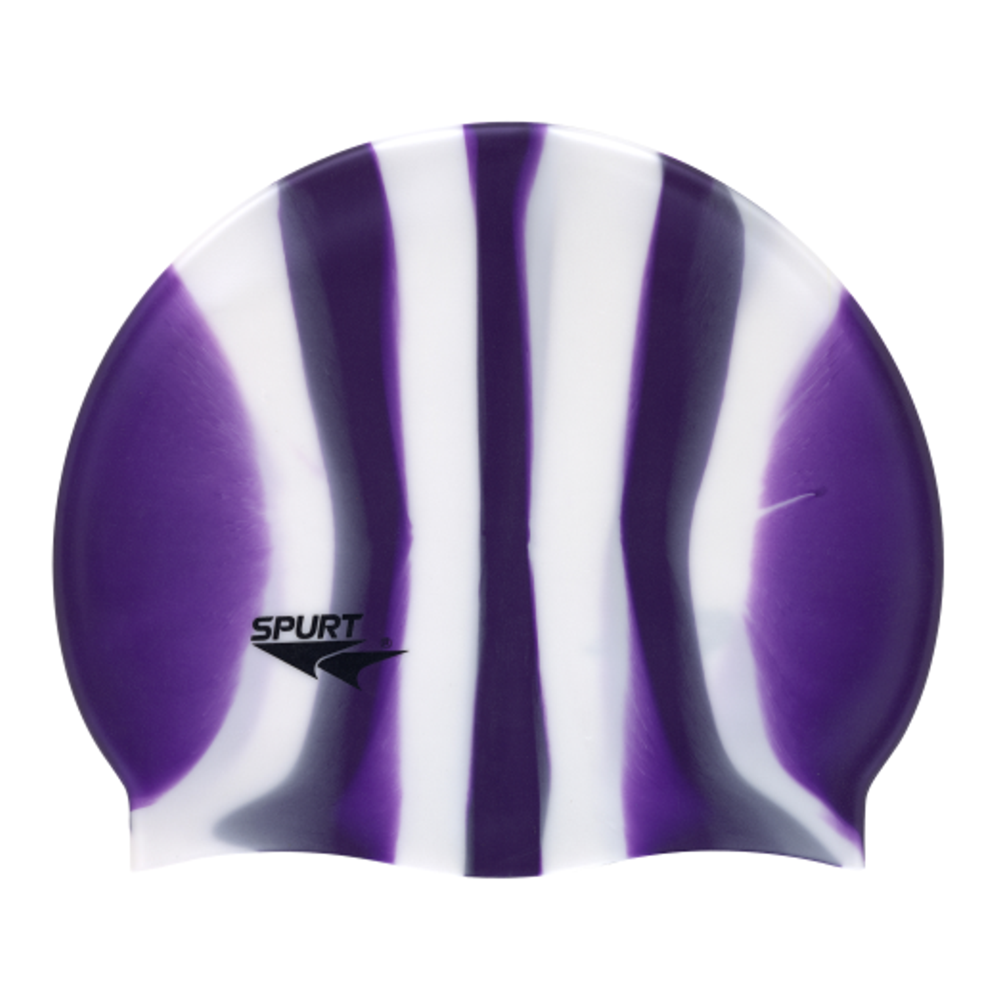Spurt Multi-Colour Plain MI106 Dark Purple and White Vertical Stripes Silicone Swim Cap