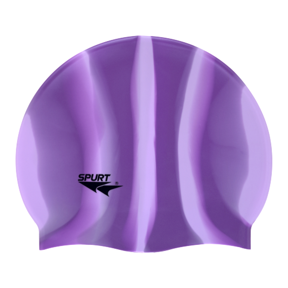 Spurt Multi-Colour Plain MI110 Violet and Light Purple Vertical Stripes Silicone Swim Cap