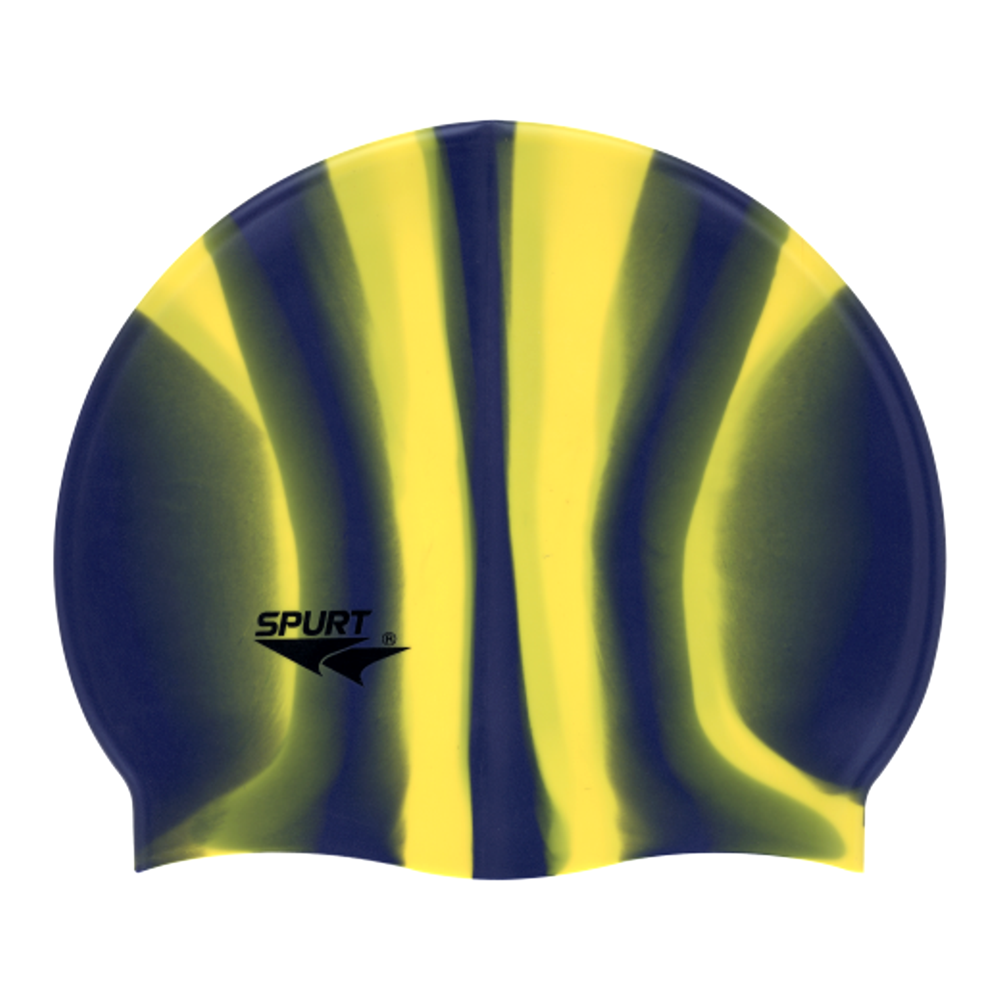 Spurt Multi-Colour Plain MI111 Navy and Yellow Vertical Stripes Silicone Swim Cap