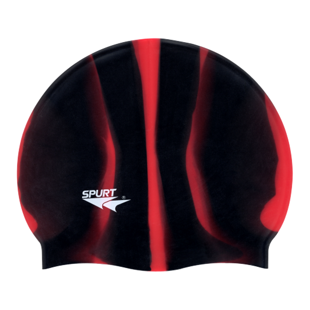 Spurt Multi-Colour Plain MI112 Red and Black Vertical Stripes Silicone Swim Cap