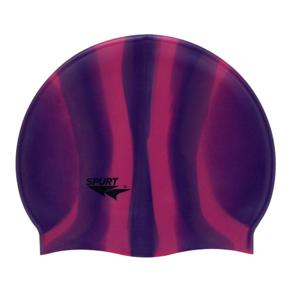 Spurt Multi-Colour Plain MI114 Dark Purple and Pink Vertical Stripes Silicone Swim Cap