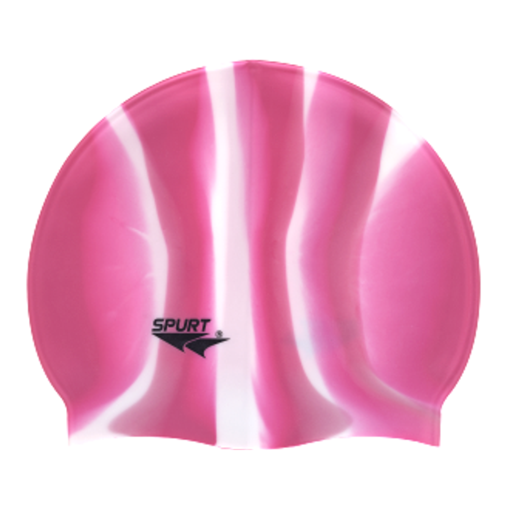 Spurt Multi-Colour Plain MI116 Dark Pink and White Vertical Stripes Silicone Swim Cap