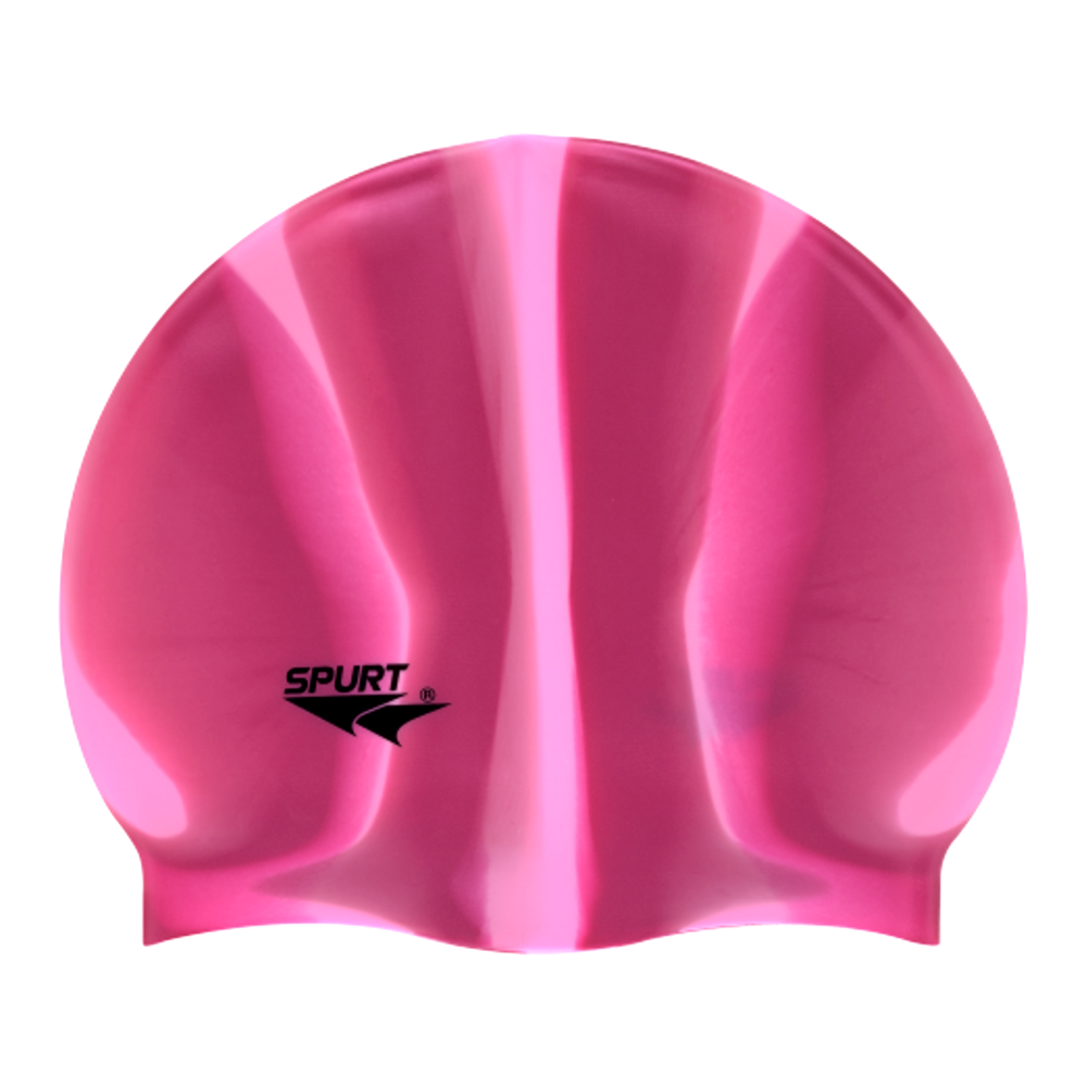 Spurt Multi-Colour Plain MI119 Dark Pink and Light Pink Vertical Stripes Silicone Swim Cap