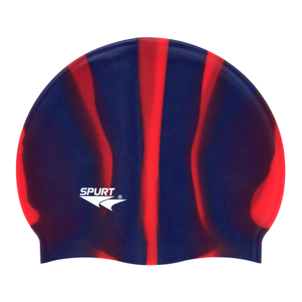 Spurt Multi-Colour Plain MI120 Red and Navy Vertical Stripes Silicone Swim Cap