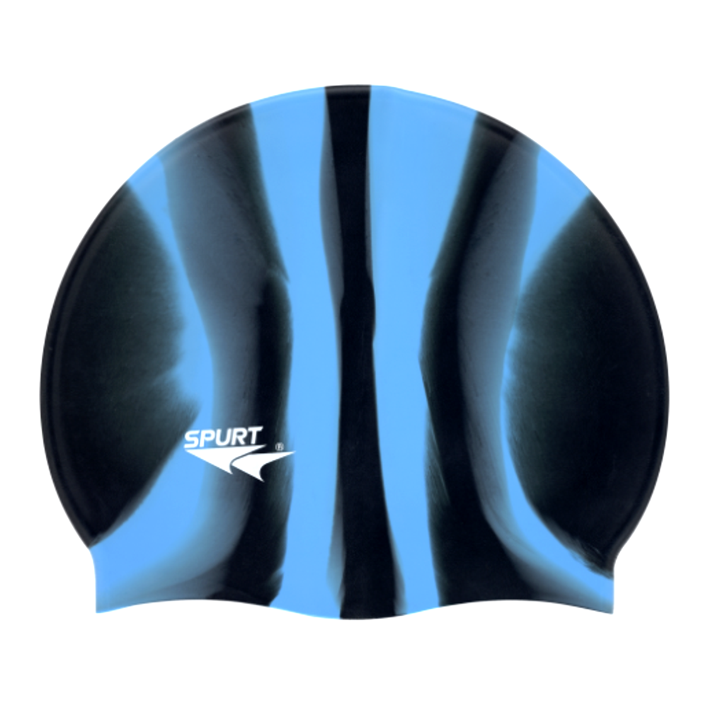 Spurt Multi-Colour Plain MI121 Black and Light Blue Vertical Stripes Silicone Swim Cap