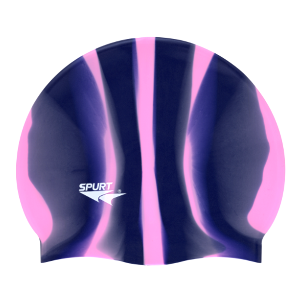 Spurt Multi-Colour Plain MI130 Navy and Light Pink Vertical Stripes Silicone Swim Cap