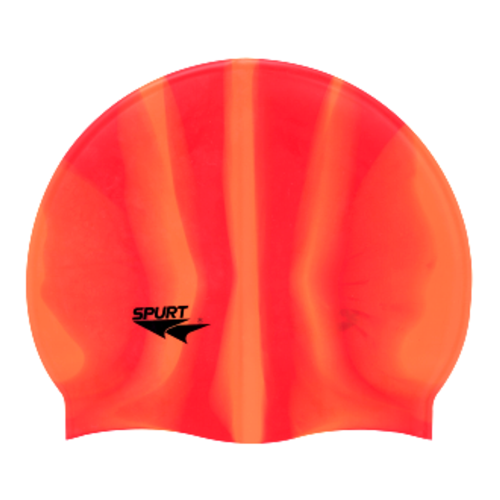 Spurt Multi-Colour Plain MI131 Orange and Red Vertical Stripes Silicone Swim Cap