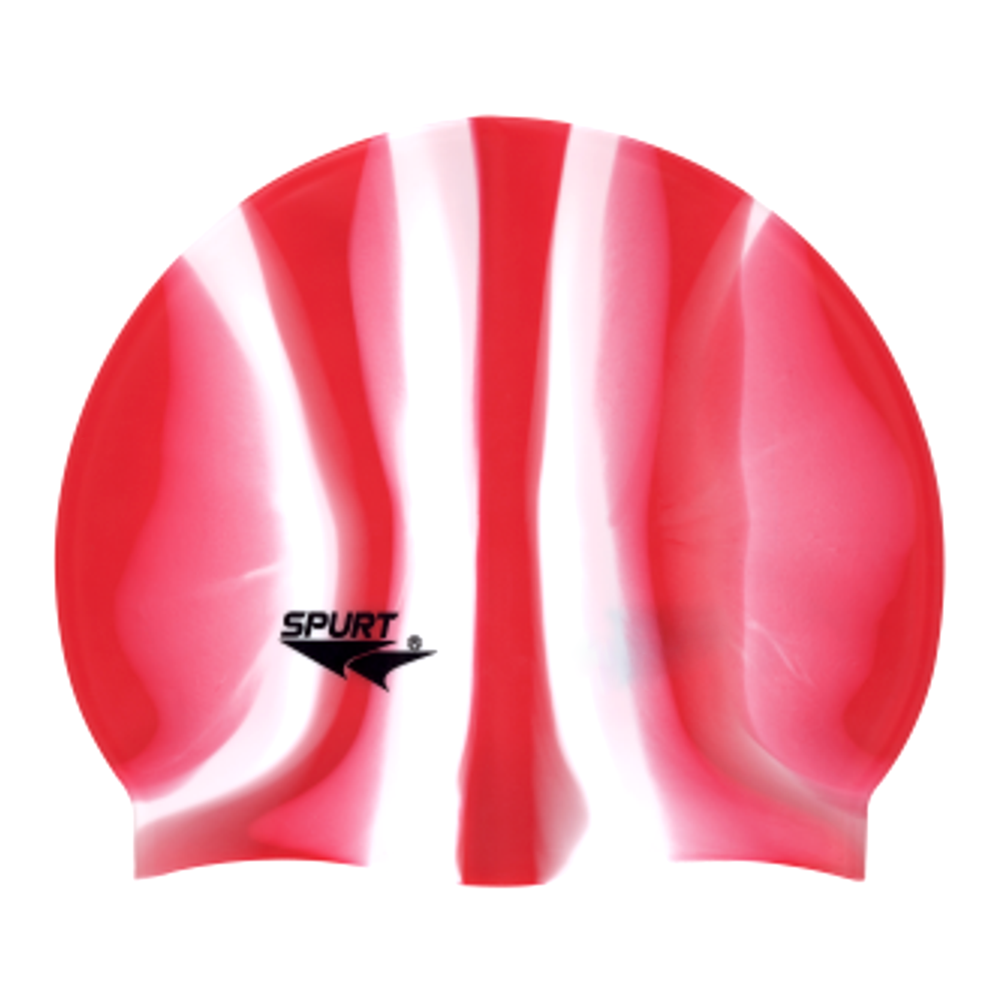 Spurt Multi-Colour Plain MI139 Red and White Vertical Stripes Silicone Swim Cap