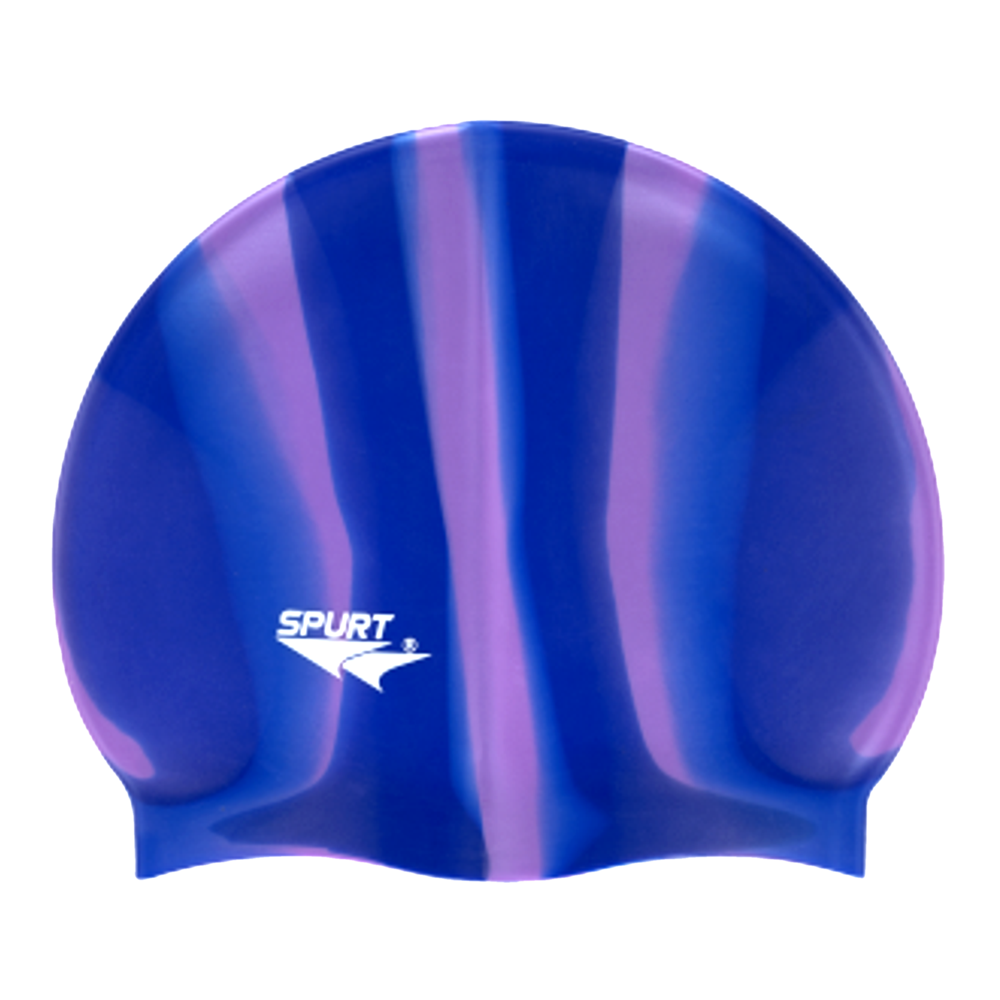 Spurt Multi-Colour Plain MI9 Purple and Blue Vertical Stripes Silicone Swim Cap