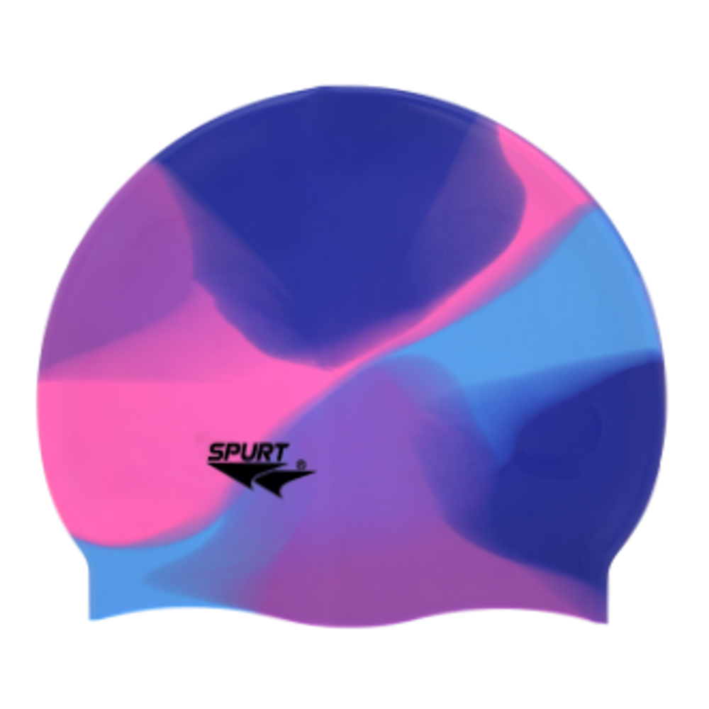 Spurt Multi-Colour Plain MM118 Pink, Violet, Dark Blue and Light Blue Dappled Blend Silicone Swim Cap