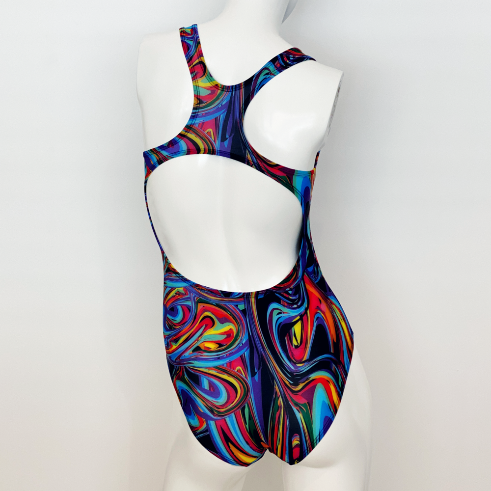 Extra Life Fastback Swimsuit in Blue and Lilac Multi Swirls