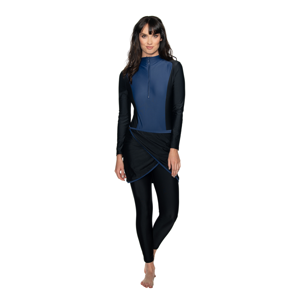 La'mor 42 Full Piece Zip-Up Swimsuit in Navy and Black