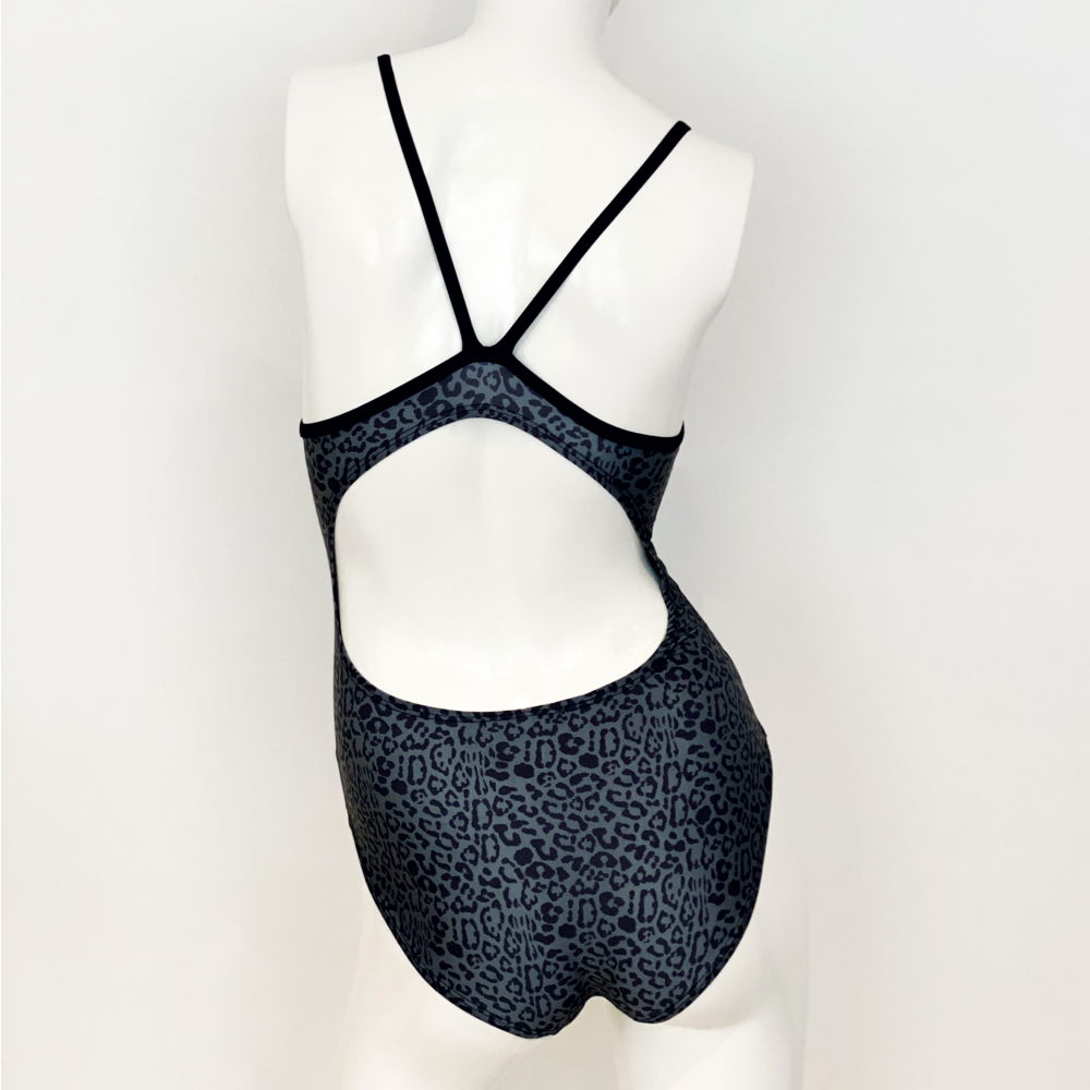 Kikx Extra Life Thin Strap Swimsuit in Full Print Leopard Print on Grey