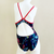 Extra Life Thin Strap Swimsuit in Paint Splash with Red Straps