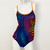 Extra Life Thin Strap Swimsuit in Psychedelic Circles with Orange Straps