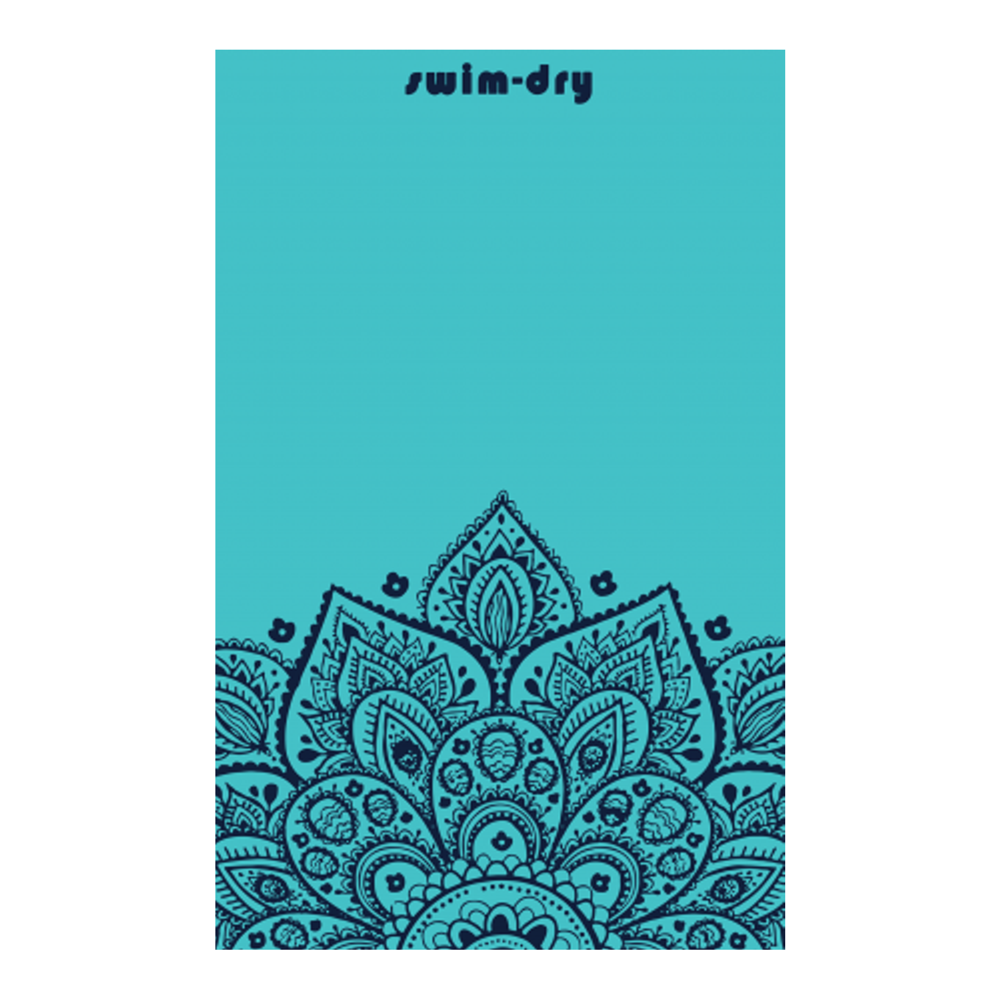Swim-Dry Large Microfibre Towel Flowers Design in Navy and Turquoise Green