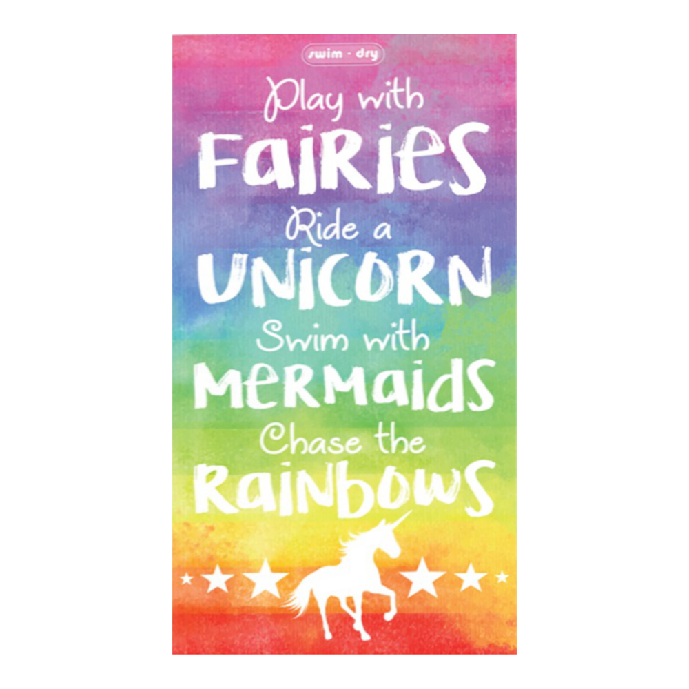 Swim-Dry Medium Microfibre Towel Fairies, Unicorn and Mermaids Design in Lilac