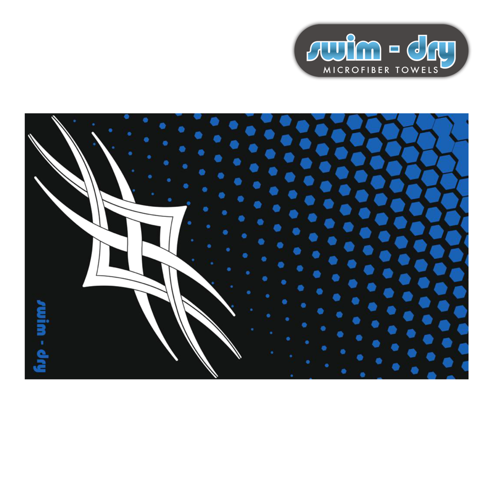 Swim-Dry Seabreeze Plus Microfibre Towel 150 x 90cm in Fading Dots Black and Blue with Tribal in White