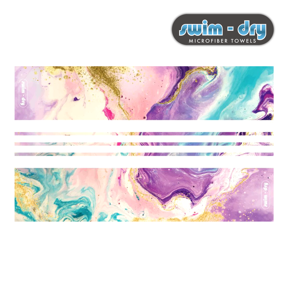 Swim-Dry Seabreeze Plus Microfibre Towel 150 x 90cm in Striped Marbled Pink and Violet with White