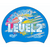 Level 2 2025 Rainbow blend behind Swimmer on F218 Sky Blue Spurt Silicone Swim Cap