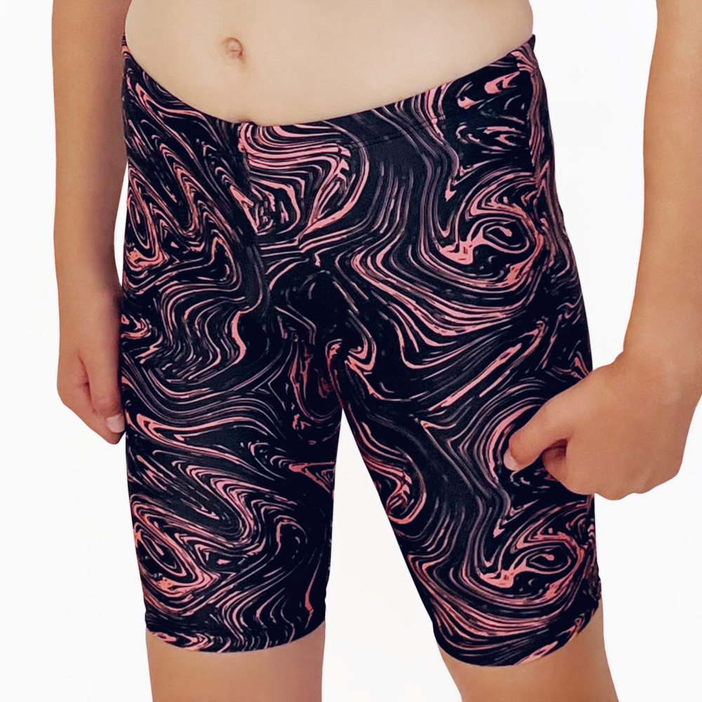 Kikx Extra Life Jammer Swimsuit in Marbled Black and Neon Orange