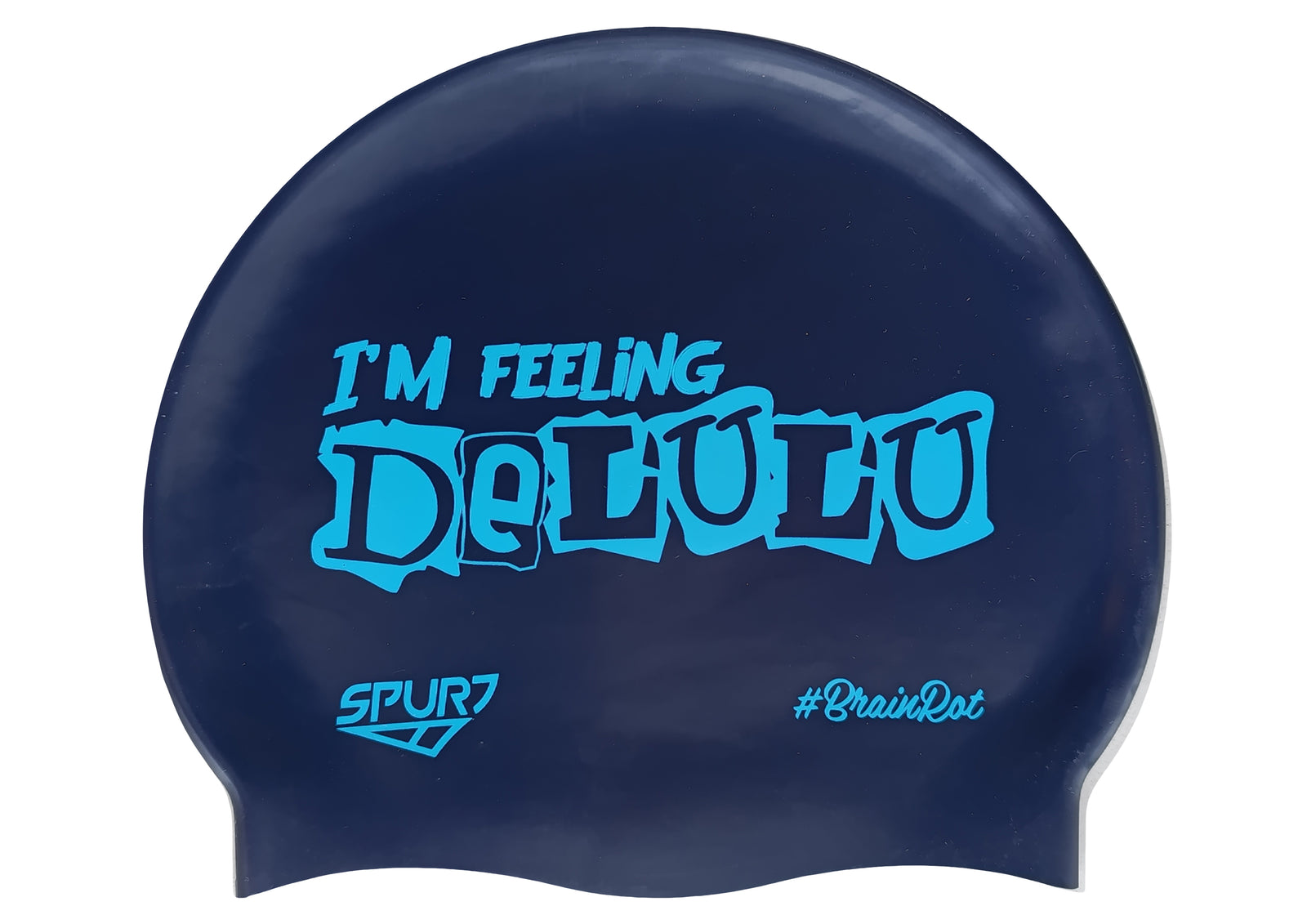 BrainRot I'm Feeling Delulu on F248 Midnight Navy Spurt Silicone Swim Cap