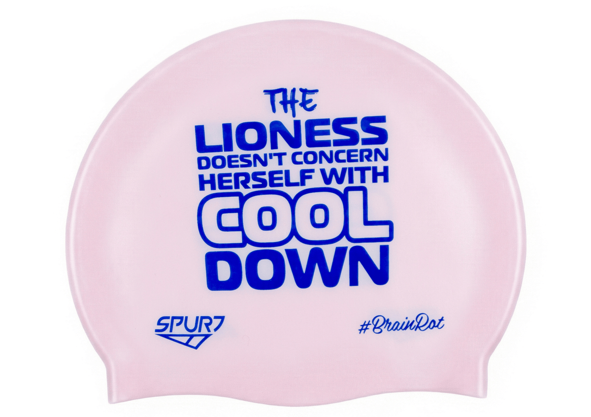 BrainRot Lioness on G104 Pale Pink Spurt Silicone Swim Cap