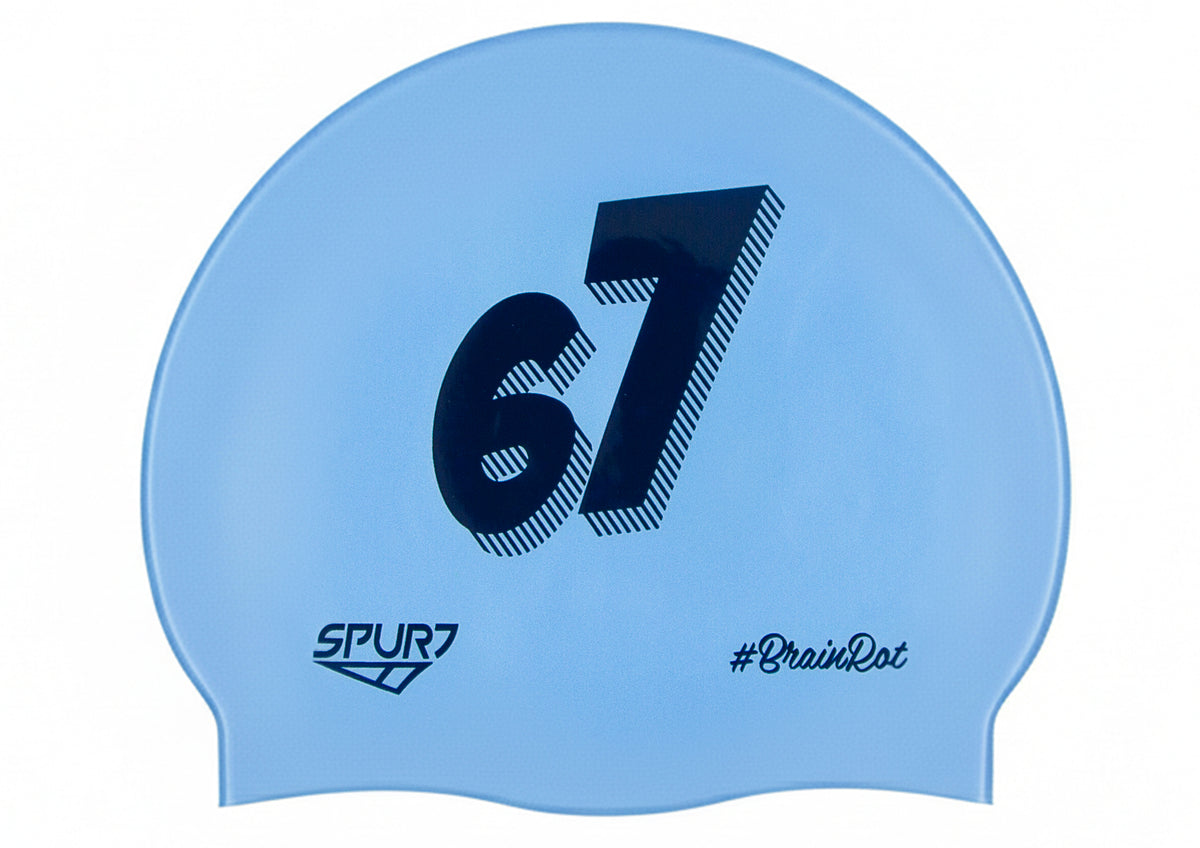 BrainRot 67 on SB12 Lavender Blue Spurt Silicone Swim Cap