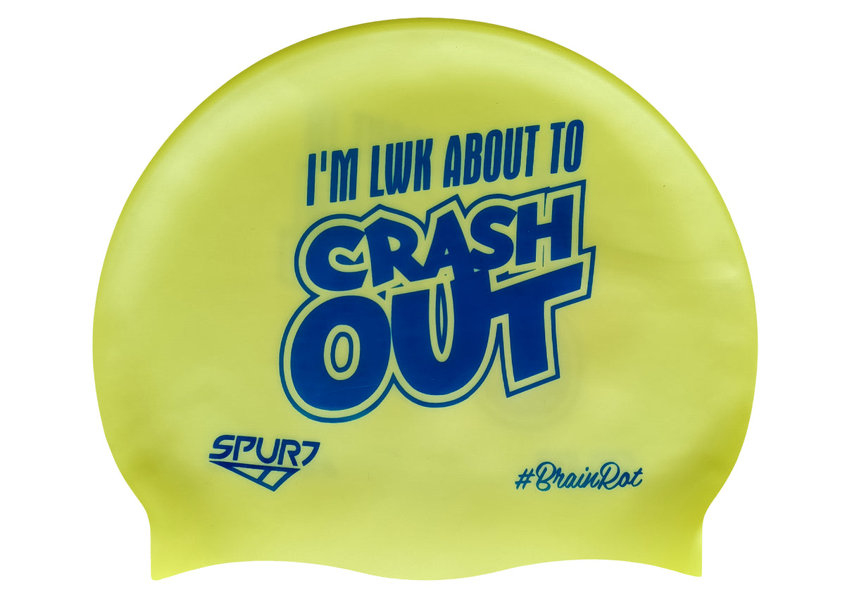 BrainRot I&#39;m Lwk About to Crash Out on SA17 Pale Neon Yellow Spurt Silicone Swim Cap