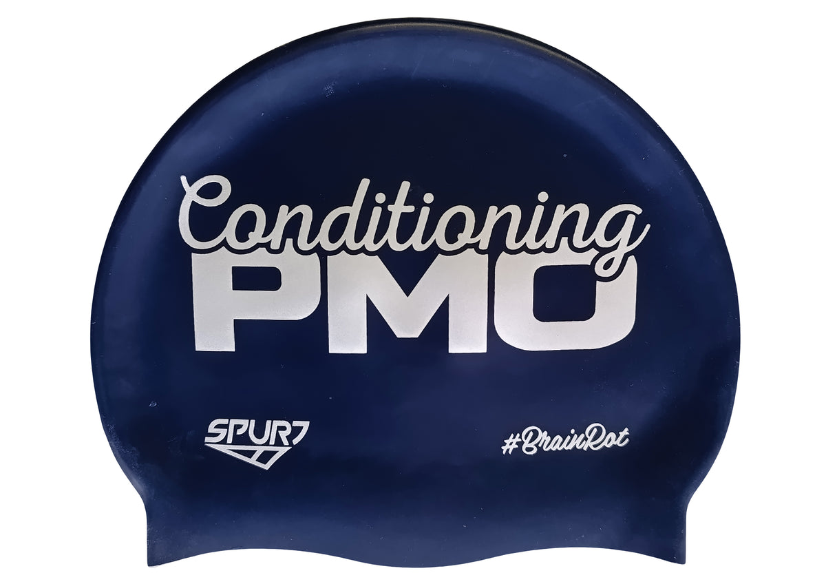 BrainRot Conditioning PMO on F248 Midnight Navy Spurt Silicone Swim Cap