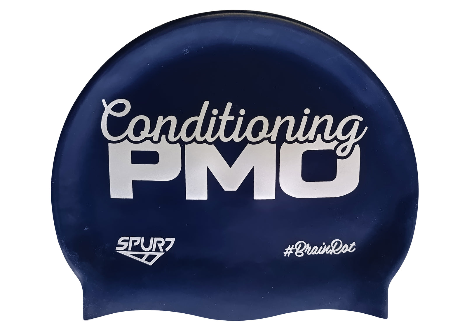 BrainRot Conditioning PMO on F248 Midnight Navy Spurt Silicone Swim Cap