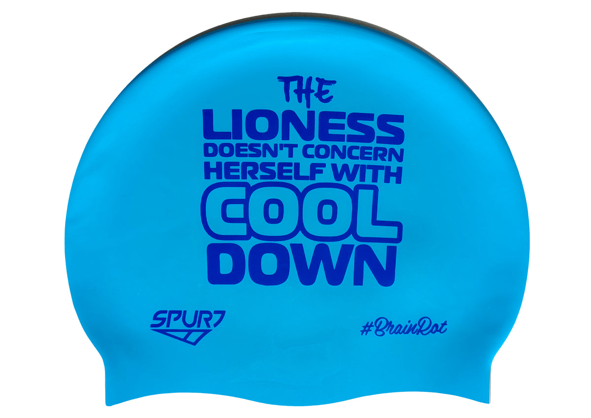BrainRot Lioness on F230 Light Sky Blue Spurt Silicone Swim Cap