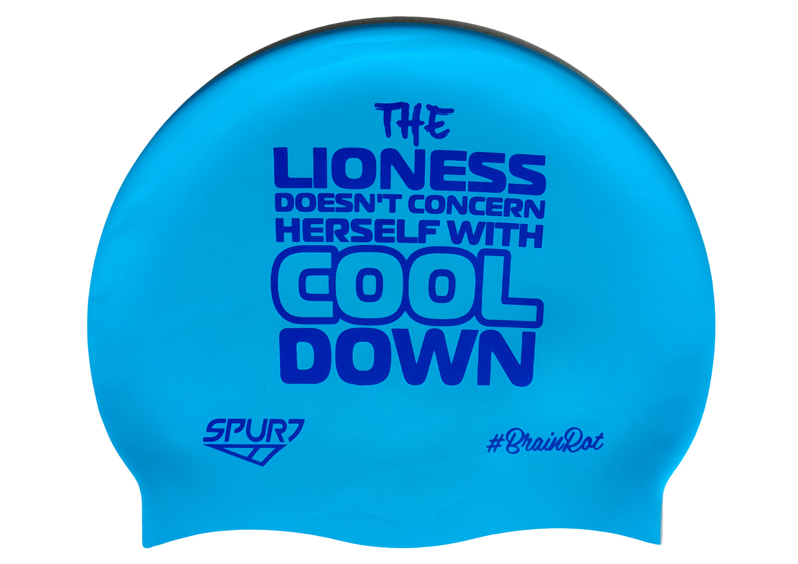 BrainRot Lioness on F230 Light Sky Blue Spurt Silicone Swim Cap