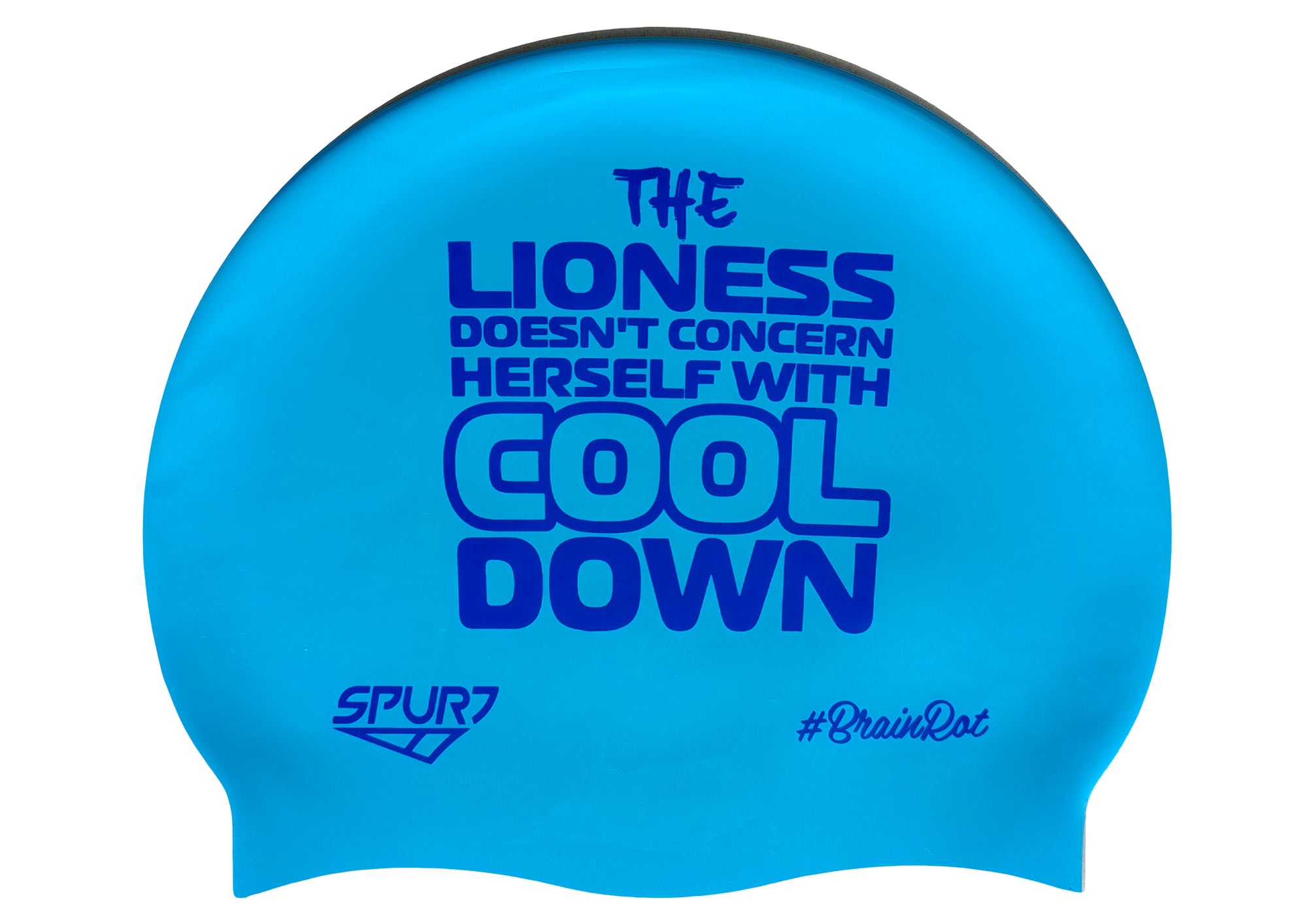BrainRot Lioness on F230 Light Sky Blue Spurt Silicone Swim Cap