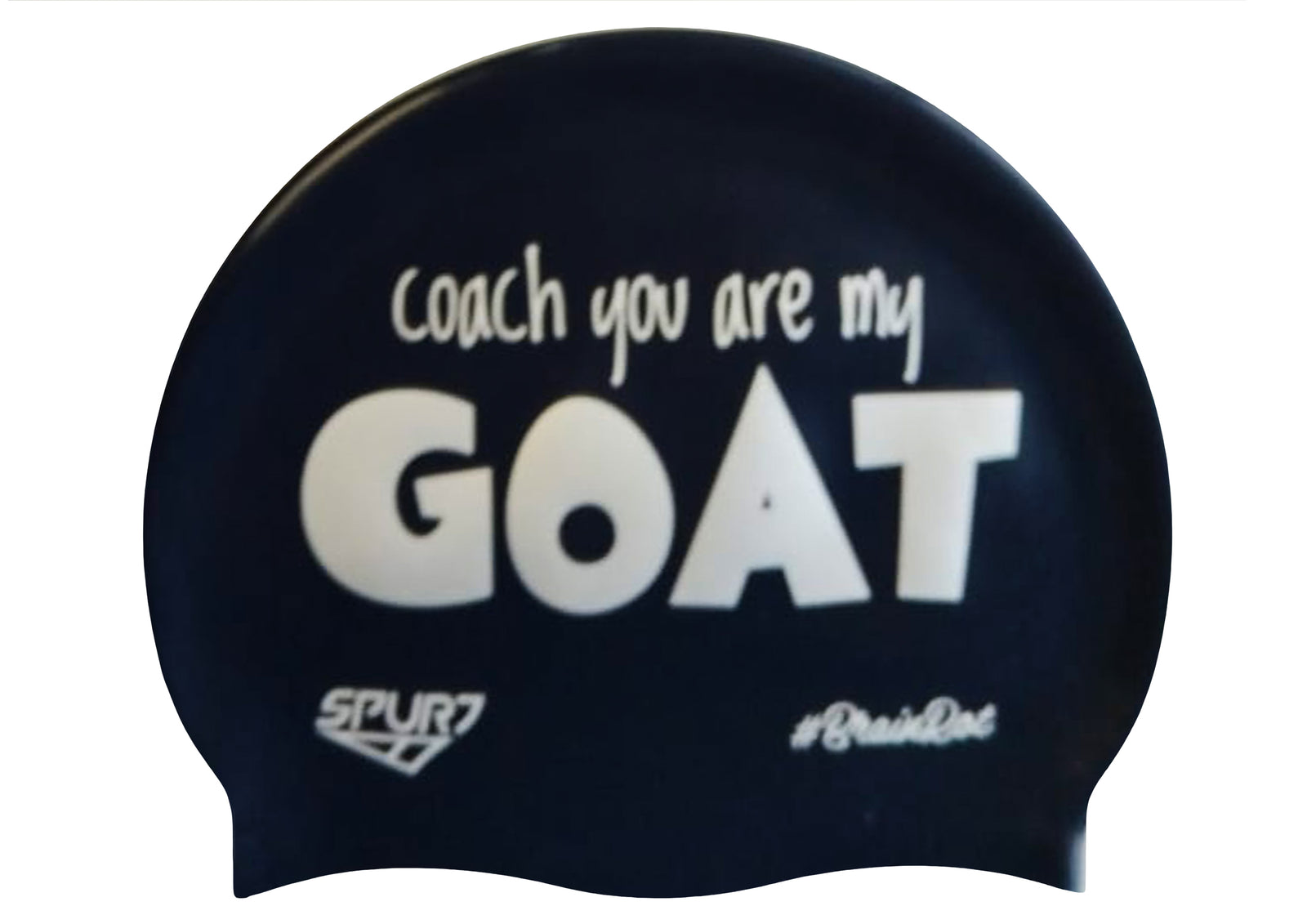 BrainRot Coach You Are My Goat on F248 Midnight Navy Spurt Silicone Swim Cap