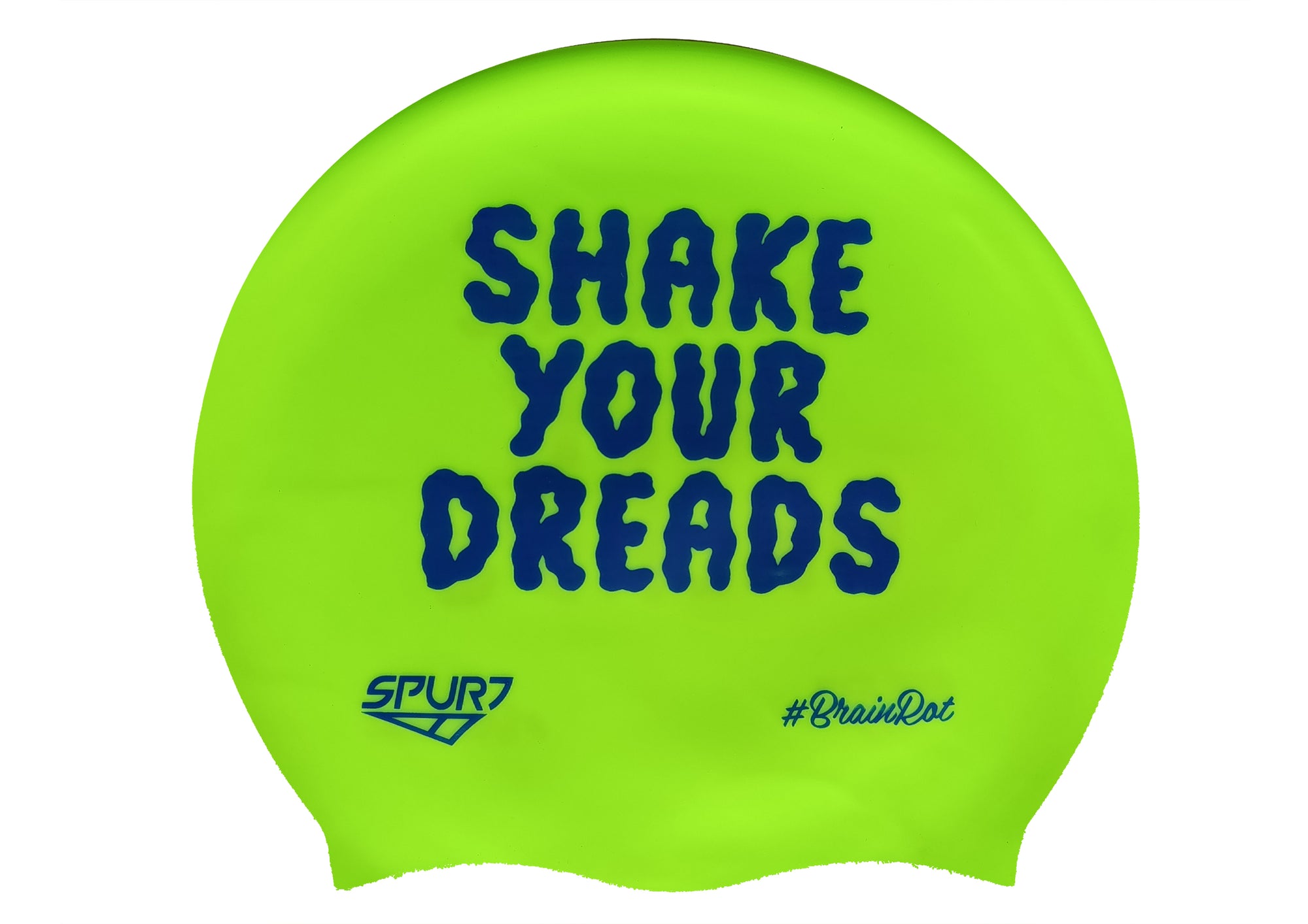 BrainRot Shake Your Dreads on F233 Neon Green Medium Big Hair Kikx Silicone Swim Cap