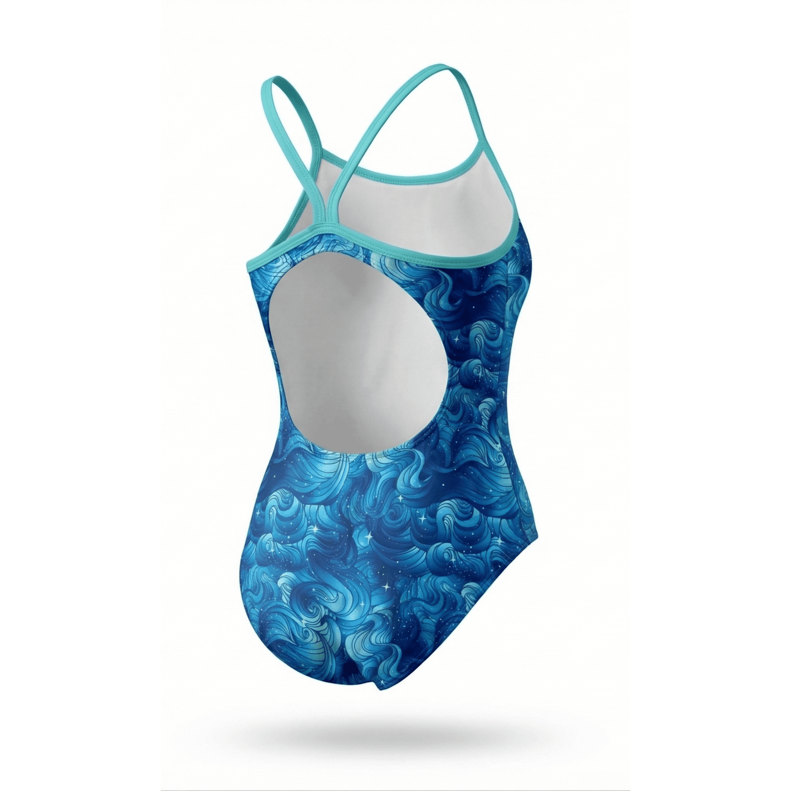 Kikx Extra Life Thin Strap Swimsuit in Starbound Print with Aquamarine Straps