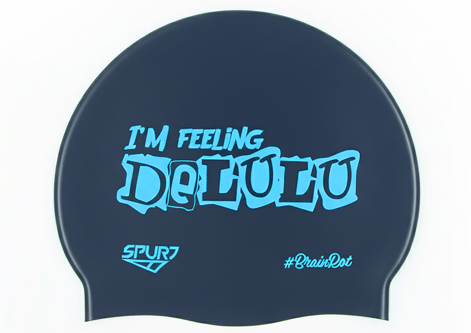 BrainRot I'm Feeling Delulu on F248 Midnight Navy Spurt Silicone Swim Cap