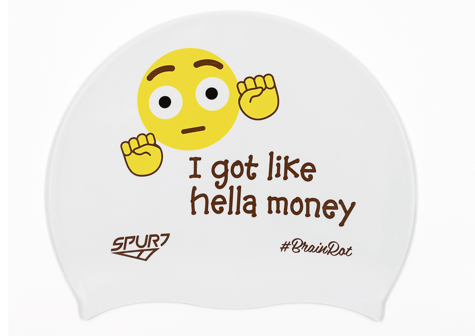 BrainRot Hella Money on F211 Cool White Spurt Silicone Swim Cap
