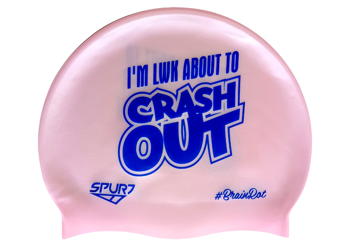 BrainRot I&#39;m Lwk About to Crash Out on G104 Pale Pink Spurt Silicone Swim Cap